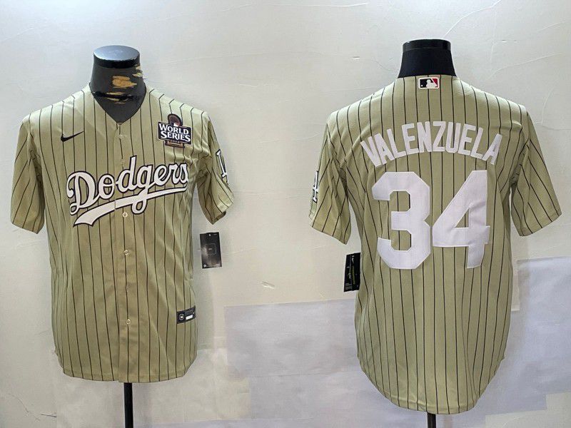 Men Los Angeles Dodgers 34 Valenzuela Green Stripe Game 2024 Nike MLB Jersey style 2